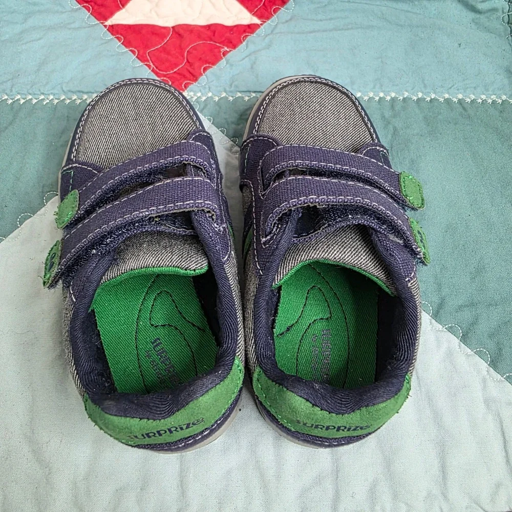 Surprize by Stride Rite Tanner Boys Blue Green Hook Loop Sneakers SZ208 Size 8